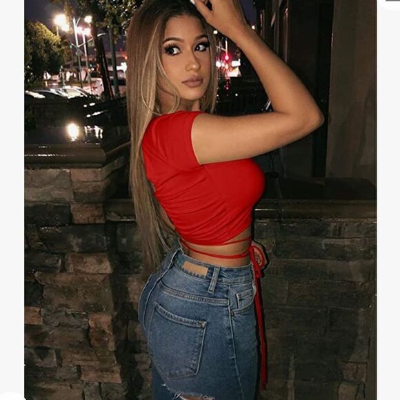 Red wrap top - Picture 1 of 2